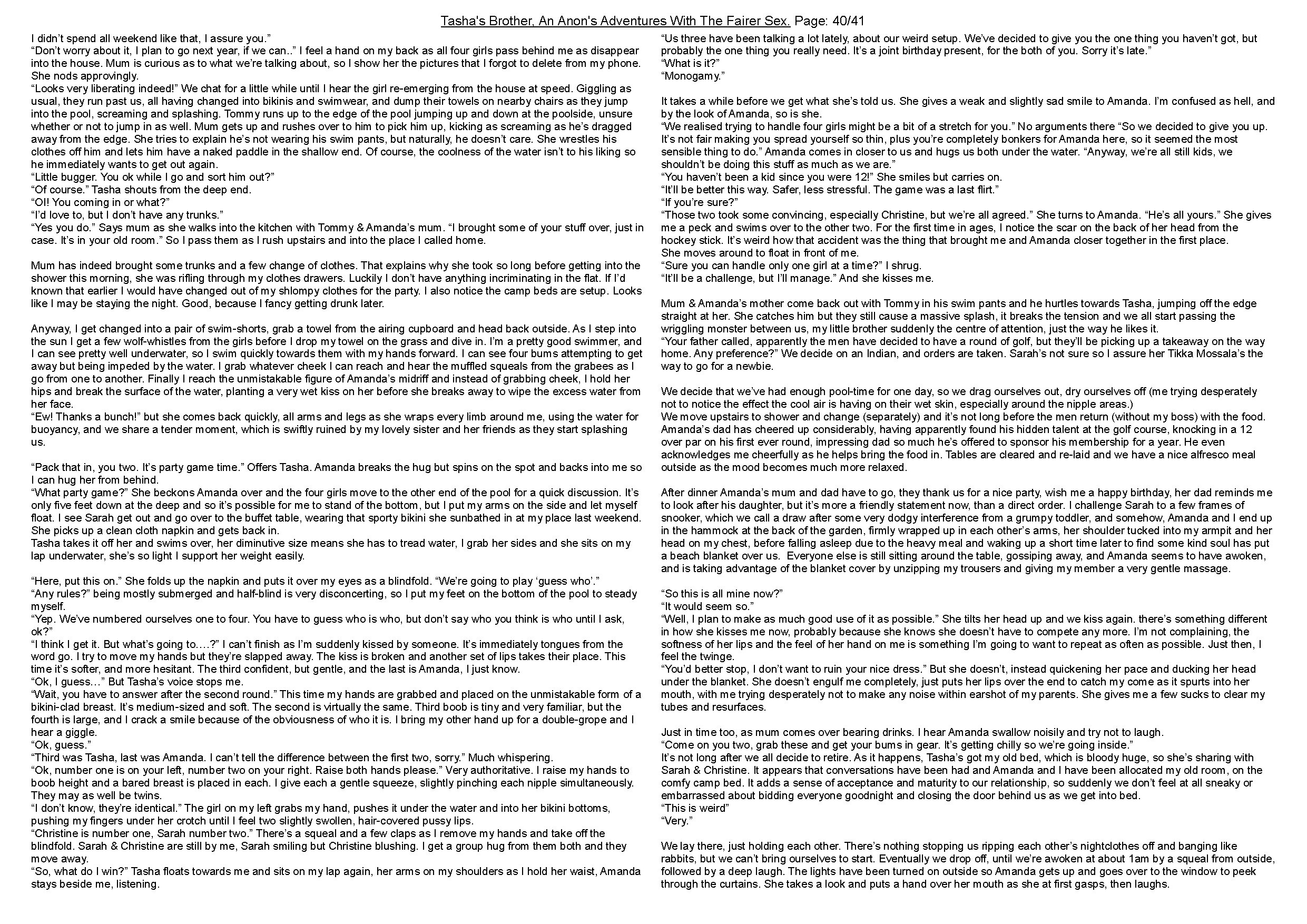 Anon's sister comes into the shower with him. Anon's meets her friend, and discovers family secrets.